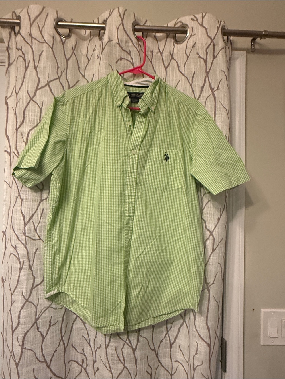 U.S. Polo Assn. Short Sleeve Button-Down Shirt - Light Green Gingham